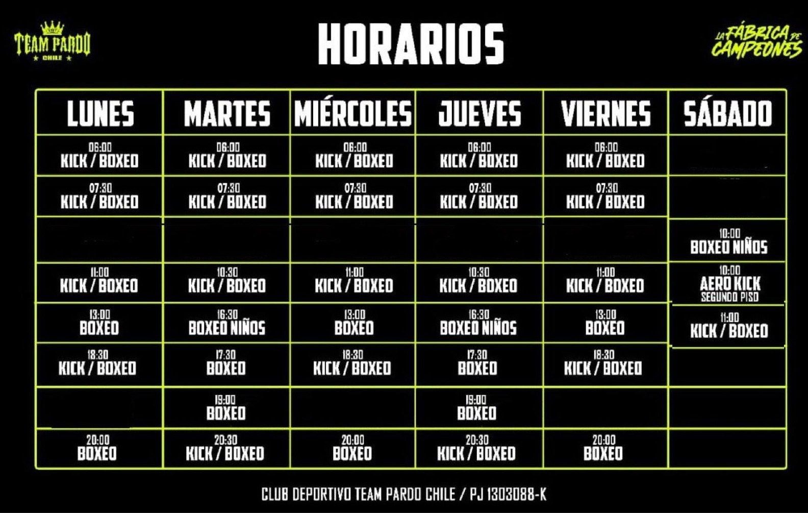 Horarios Team Pardo Chile
